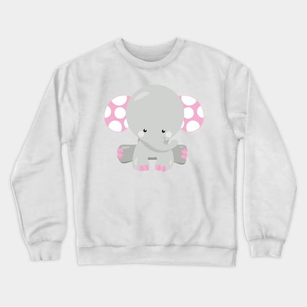 Cute Elephant, Little Elephant - Pink Gray Crewneck Sweatshirt by Jelena Dunčević